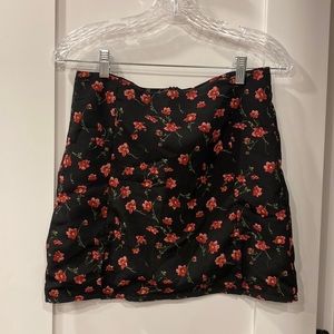 Size Small Black & Pink Floral Mini Skirt with Slits
